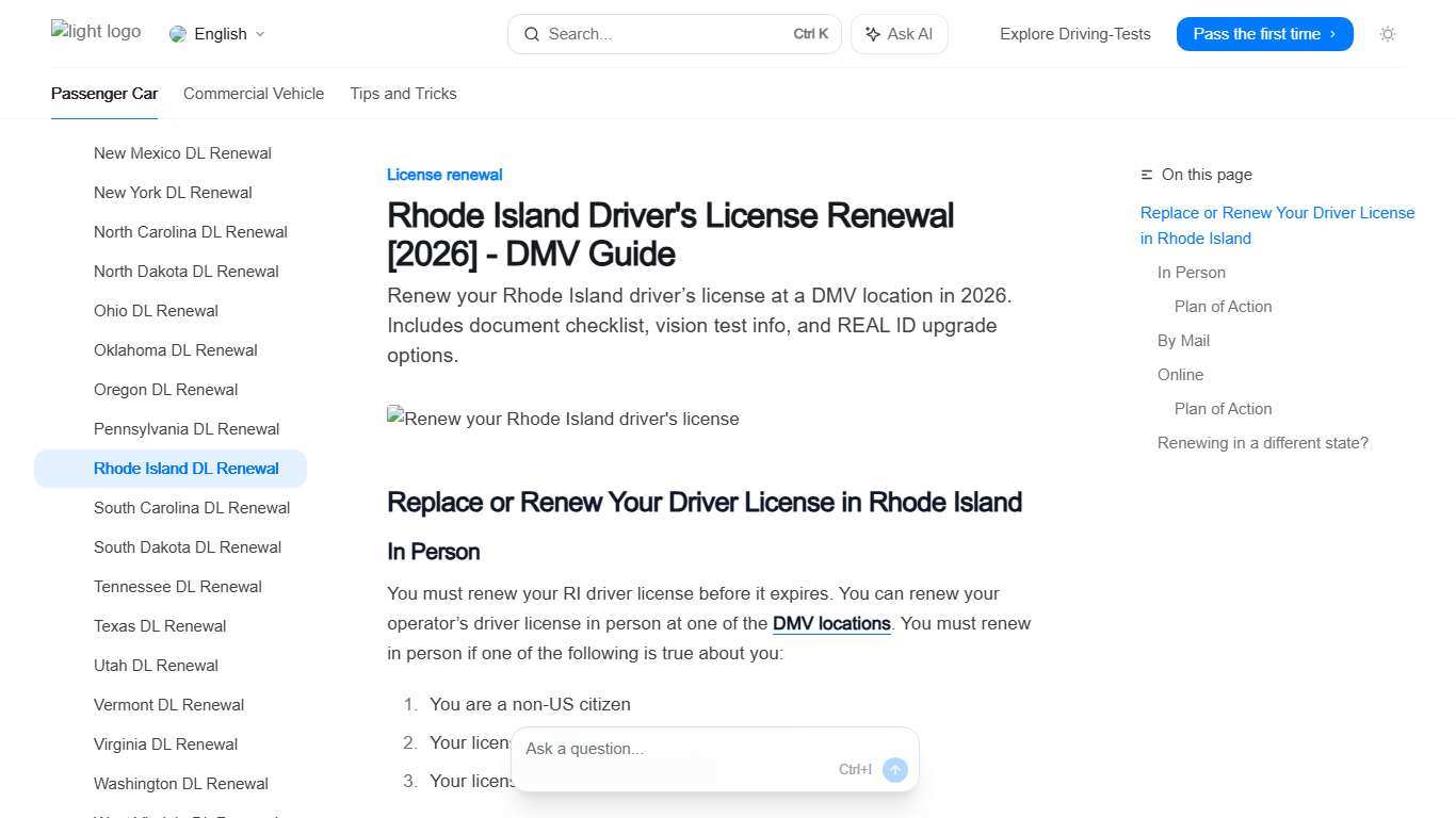 Rhode Island Driver's License Renewal [2026] - DMV Guide - Driving-Tests.org